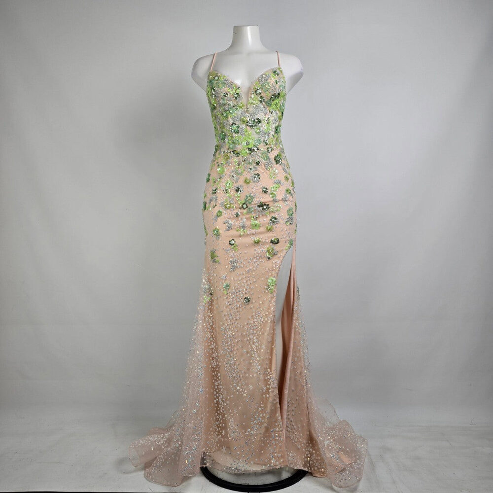 Colors Blush Floral Sequined Eventwear Gown Size 4 Style 3447